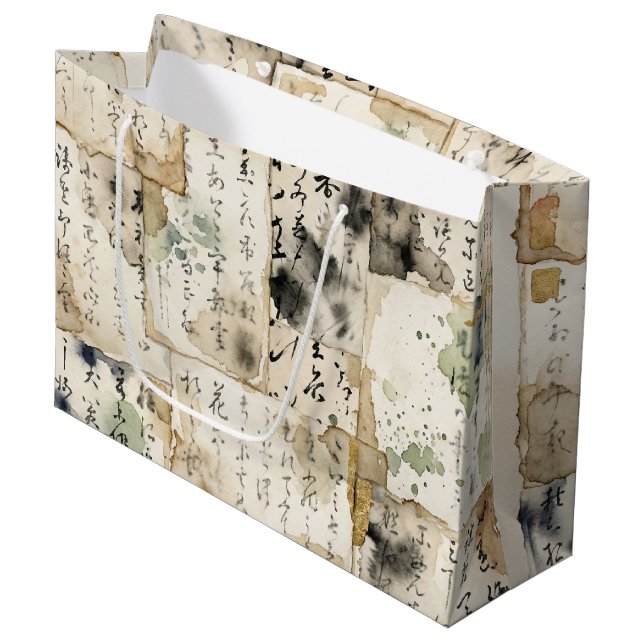 Vintage Japanese Calligraphy Art (2) Large Gift Bag (Front Angled)