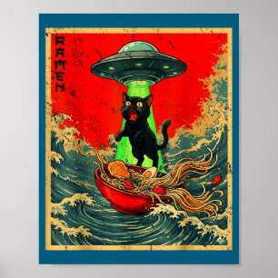 Vintage Japanese Cat Alien Ramen Dad Ufo Funny Cat Poster