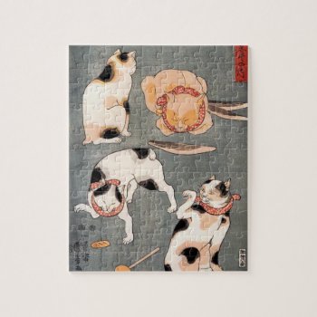 Vintage Japanese Cat Art Jigsaw Puzzle by Zazilicious at Zazzle