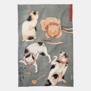Vintage Japanese Cat Art Towel