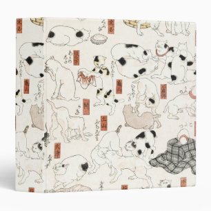 Vintage Japanese Cat Art Ukiyoe Woodblock Print 3 Ring Binder