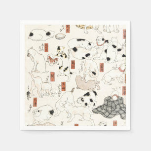 Vintage Japanese Cat Art Ukiyoe Woodblock Print Napkins