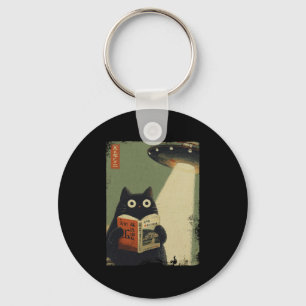 Vintage Japanese Cat Book Lovers Ufo Alien Abducti Keychain