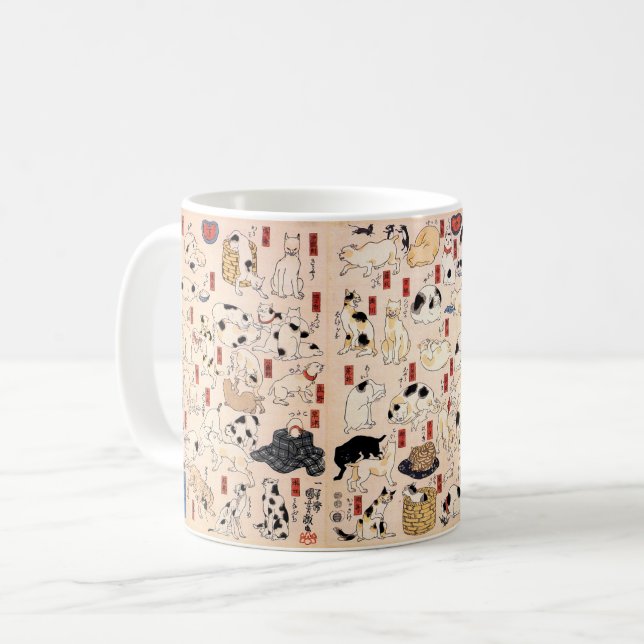 Vintage Japanese Cats by Utagawa Kuniyoshi Coffee Mug (Front Left)