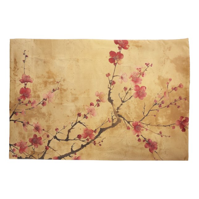 Vintage Japanese Cherry Blossom Pillow Case (Back)
