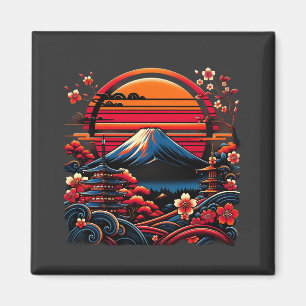 Vintage Japanese Cherry Blossom Sakura Mount Fuji Magnet