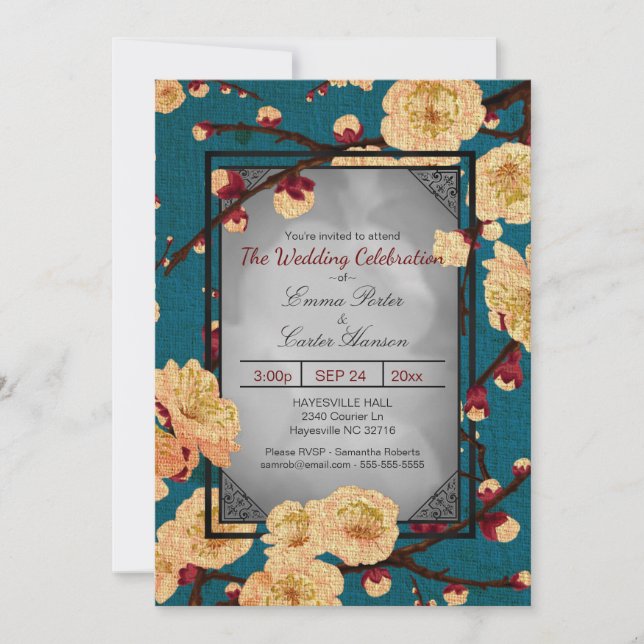 Vintage Japanese Cherry Blossom Wedding Invitation (Front)