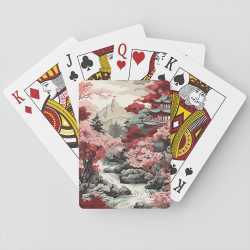 Vintage Japanese Cherry Blossoms and River Forest Poker Cards