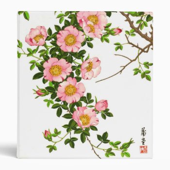 Vintage Japanese Cherry Blossoms  Pink And Gold 3 Ring Binder by Floridity at Zazzle