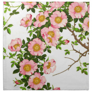Vintage Japanese Cherry Blossoms, Pink and Gold Cloth Napkin