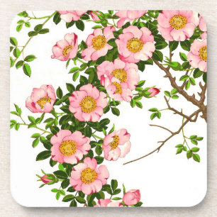 Vintage Japanese Cherry Blossoms, Pink and Gold Coaster