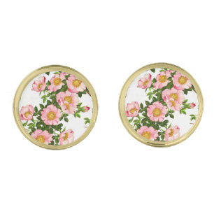 Vintage Japanese Cherry Blossoms, Pink and Gold Cufflinks