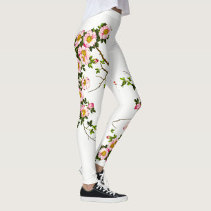 Vintage Japanese Cherry Blossoms, Pink and Gold Leggings