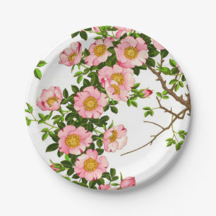 Vintage Japanese Cherry Blossoms, Pink and Gold Paper Plates