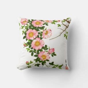 Vintage Japanese Cherry Blossoms, Pink and Gold Throw Pillow