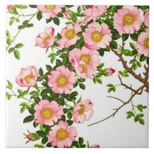 Vintage Japanese Cherry Blossoms, Pink and Gold Tile