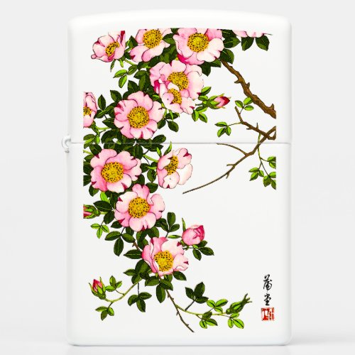 Vintage Japanese Cherry Blossoms Pink and Gold Zippo Lighter