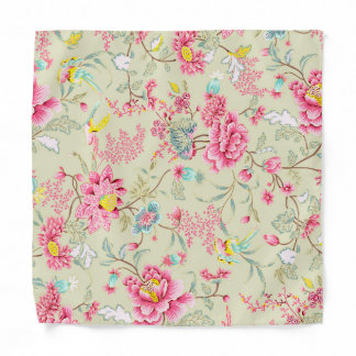 Vintage Japanese Chinoiserie Floral Bird Pattern Bandana
