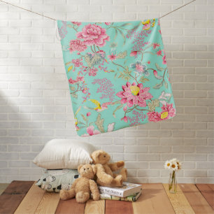 Vintage Japanese Chinoiserie Floral Mint Pattern Baby Blanket