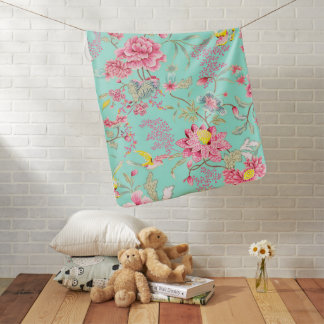 Vintage Japanese Chinoiserie Floral Mint Pattern Baby Blanket