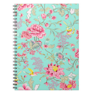 Vintage Japanese Chinoiserie Floral Mint Pattern Notebook