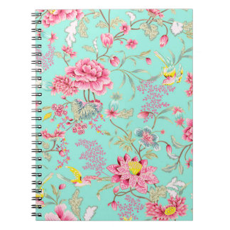 Vintage Japanese Chinoiserie Floral Mint Pattern Notebook