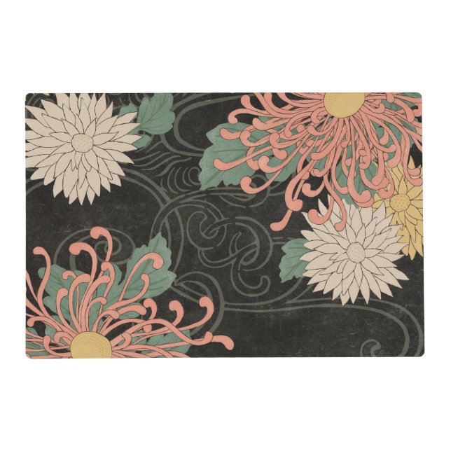 Vintage Japanese Chrysanthemum Floral Decoupage Placemat (Front)