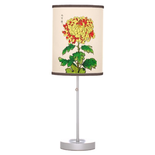 Vintage Japanese Chrysanthemum Gold and Orange Table Lamp