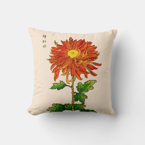 Vintage Japanese Chrysanthemum Orange and Gold Throw Pillow