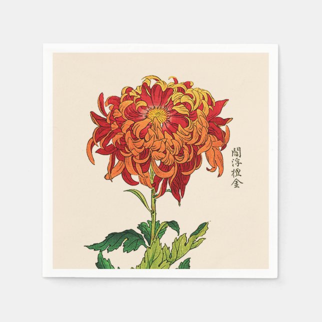 Vintage Japanese Chrysanthemum. Rust and Orange Napkins (Front)