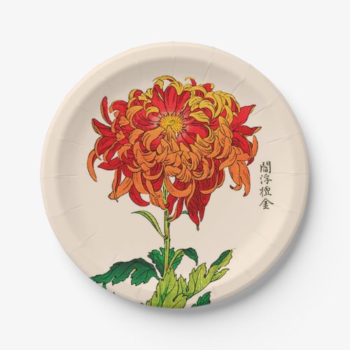 Vintage Japanese Chrysanthemum Rust and Orange Paper Plates