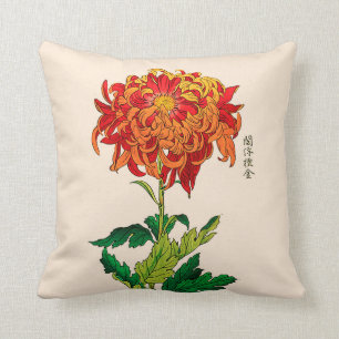Vintage Japanese Chrysanthemum. Rust and Orange Throw Pillow