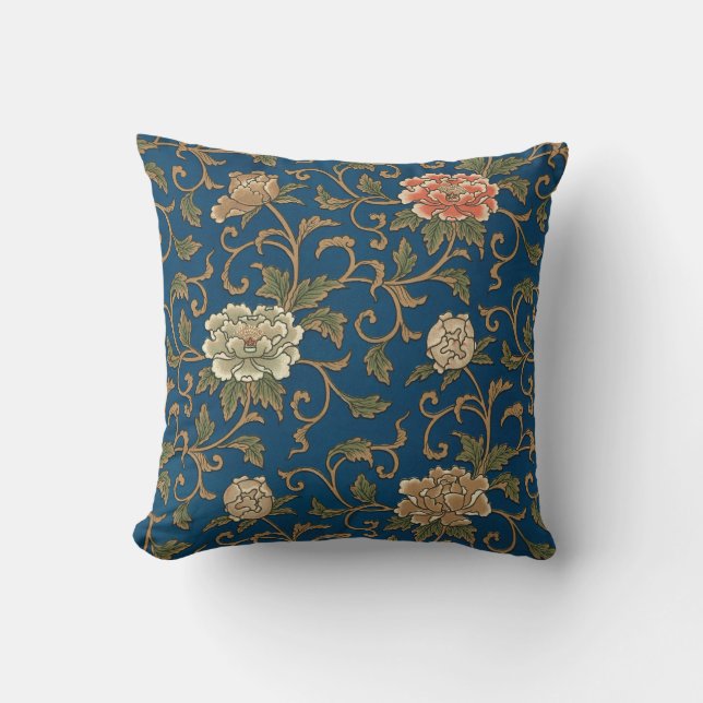 Vintage Japanese Chrysanthemum Throw Pillow (Front)