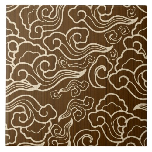 Vintage Japanese Clouds Chocolate Brown Ceramic Tile