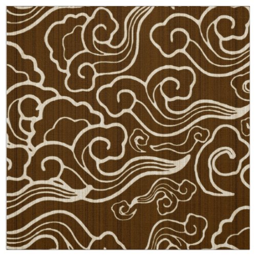 Vintage Japanese Clouds Chocolate Brown Fabric