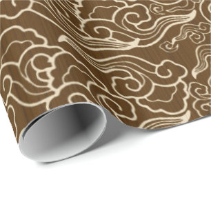 Vintage Japanese Clouds, Chocolate Brown Wrapping Paper