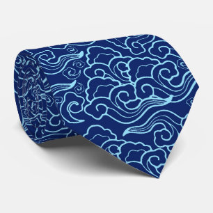 Vintage Japanese Clouds, Cobalt and Sky Blue Neck Tie