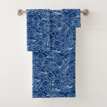Vintage Japanese Clouds, Cobalt Blue and White Bath Towel Set