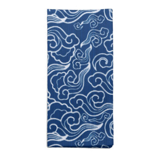 Vintage Japanese Clouds, Cobalt Blue and White Cloth Napkin