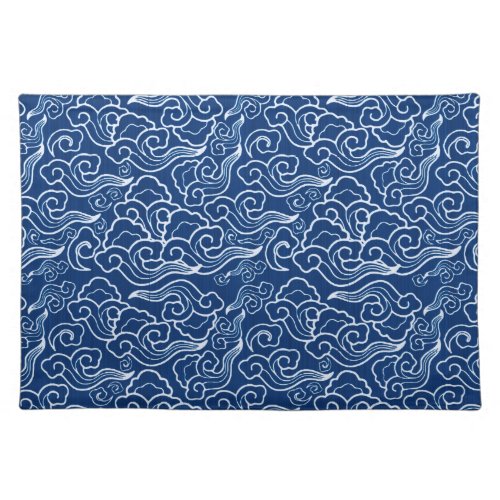 Vintage Japanese Clouds Cobalt Blue and White Cloth Placemat