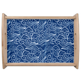 Vintage Japanese Clouds, Cobalt Blue and White Serving Tray