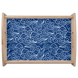 Vintage Japanese Clouds, Cobalt Blue and White Serving Tray