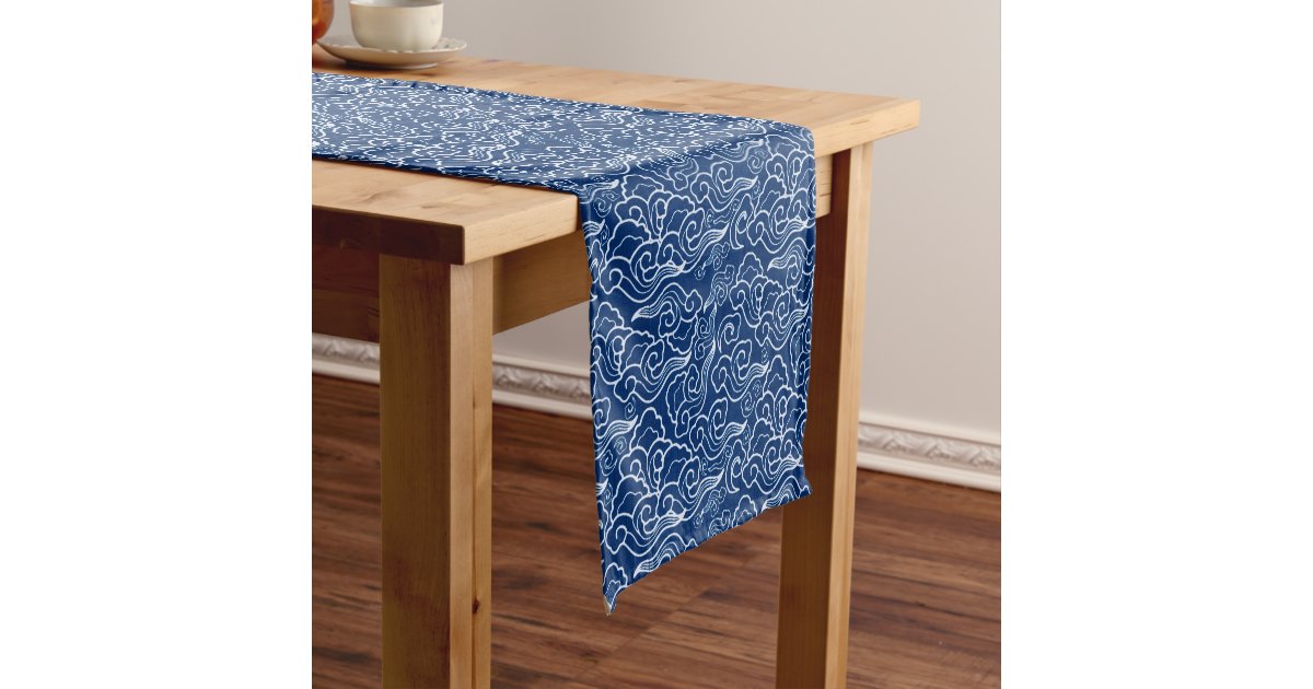 Vintage Japanese Clouds, Cobalt Blue and White Short Table Runner Zazzle