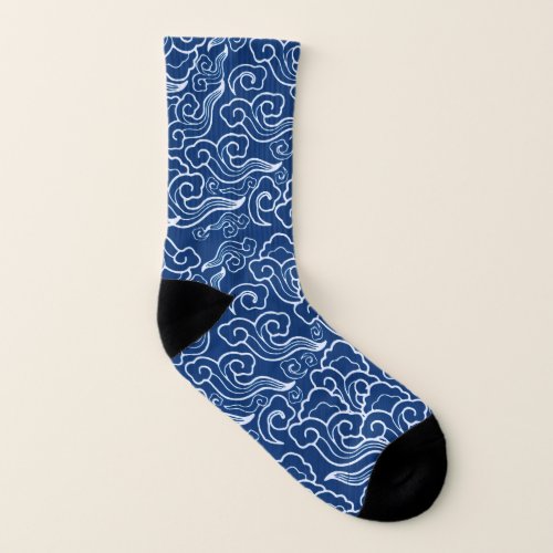 Vintage Japanese Clouds Cobalt Blue and White Socks