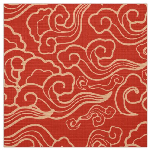 Vintage Japanese Clouds Coral Orange Fabric