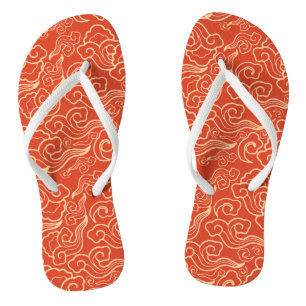 Vintage Japanese Clouds, Coral Orange Flip Flops