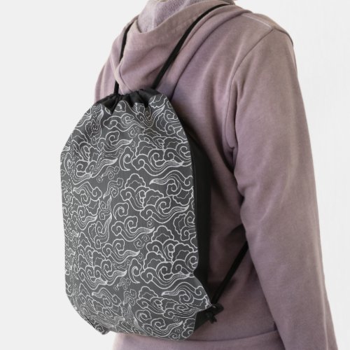 Vintage Japanese Clouds Graphite Gray  Grey Drawstring Bag
