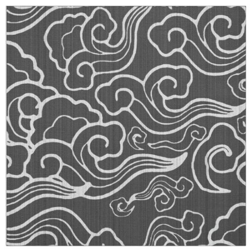 Vintage Japanese Clouds Graphite Gray  Grey Fabric