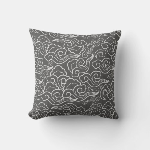 Vintage Japanese Clouds Graphite Gray  Grey Throw Pillow