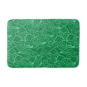 Vintage Japanese Clouds, Jade Green Bath Mat